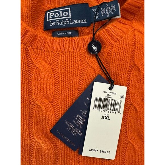 Polo Ralph Lauren 100% Cashmere Cable Sweater Size 2XL color orange NWT mspr 498 - Picture 2 of 8